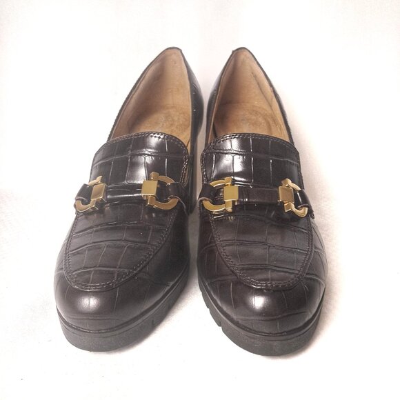 Easy Spirit Mirror Lug Sole Dress Pumps Brown Croco Leather, Chunky NWOB Sz 9M - Picture 5 of 7